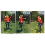 'Kinsella Kids'. Four colour postcards from a set of six depicting a girl playing Diabolo by E.P.