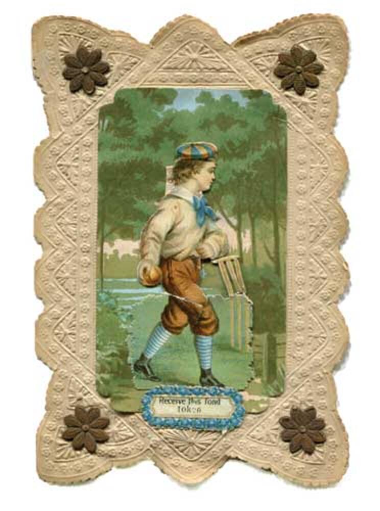'Receive this fond token'. Exquisite Victorian folding greetings card with front cover depicting a