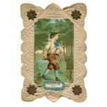 'Receive this fond token'. Exquisite Victorian folding greetings card with front cover depicting a