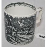 Horse Racing. An attractive and unusual Victorian Staffordshire mug printed in black with large