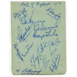 Northamptonshire C.C.C. c1928 and Rest of England 1953. Album page nicely signed in ink by twelve