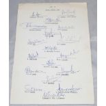 India to tour to Australia 1985/6. Rare official autograph sheet fully signed in ink by all