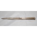 Silver letter opener/paper knife. Attractive Victorian silver letter opener with cricket scene of