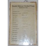 South Africa tour to England 1951. Original autograph sheet with printed title and players' names.