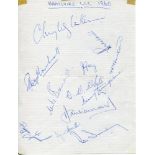 Hampshire C.C.C. 1960. Unofficial autograph sheet on plain paper signed in ink by twelve Hampshire