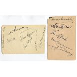 Australia tour to England 1934. Two album pages nicely signed in ink by eleven members of the