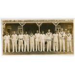 M.C.C. v Yorkshire 1929. Original sepia photograph of the M.C.C. team lined up in cricket attire