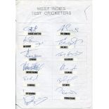 West Indies Test Cricketers 1950s onwards. Eight unofficial autograph sheets with printed titles and