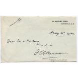 Frank Charles Gordon Naumann. Oxford University & Surrey 1912-1921. Single page note handwritten