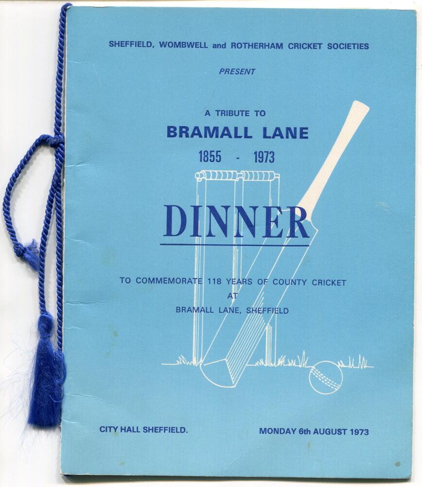 'A Tribute to Bramall Lane 1855-1973. To commemorate 118 Years of County Cricket at Bramall Lane,