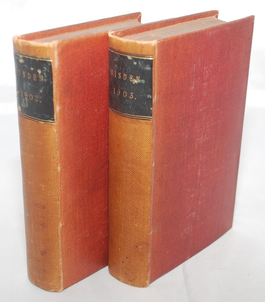 Wisden Cricketers' Almanacks 1902 and 1903. 39th & 40th editions. Bound in maroon boards, lacking