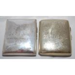 Cricket cigarette cases. Two silver plated cigarette cases, the first inscribed 'Presented to J.C.