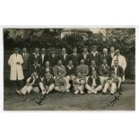 Sussex v South Africans 1924. Mono real photograph postcard of the two teams for the match played at