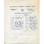 Glamorgan C.C.C. 1978. Official autograph sheet on Glamorgan County Cricket Club letterhead signed