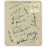Warwickshire C.C.C. 1930. Album page nicely signed in black ink by thirteen Warwickshire players.