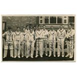 'Sir Julian Cahn's Cricket Team 1936'. Mono real photograph postcard featuring the team standing