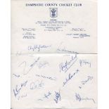 Hampshire C.C.C. 1960. Official autograph sheet signed in ink by sixteen Hampshire players.