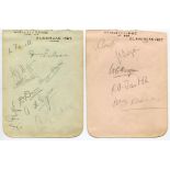 Worcestershire C.C.C. and Glamorgan C.C.C. 1927. Two album pages signed in pencil by fourteen