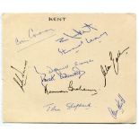 Kent C.C.C. 1967. Album page nicely signed in ink by ten Kent players. Signatures are Cowdrey (