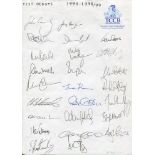 England Test Debuts 1994-2000s. Two sheets, one on T.C.C.B. headed paper, comprising fifty four