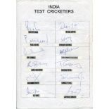 India Test Cricketers. Two unofficial autograph sheets with printed titles and players' names