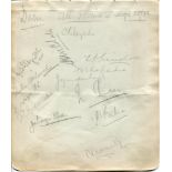 India tour to England 1932. Album page signed in pencil by fourteen members of the Indian touring