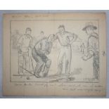 J.C.B. Knight. Illustrator and cartoonist. An pencil cartoon depicting a batsman writhing in