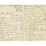 Levi George Wright. Derbyshire 1883-1909. Four page handwritten letter in ink from Wright with