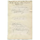 World Chess Masters Tournament 1922. Eight signatures in pencil on pieces laid down to album page of
