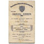 Kent C.C.C. County Champions 1906. Rare official menu for the dinner for the Ninth Annual Dinner