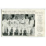 'Sir Julian Cahn's Cricket Team, 1933'. Tour to Canada, North America & Bermuda. Mono advertising