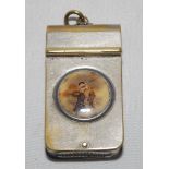 Vesta case. Victorian decorative silver metal vesta case with original enamelled colour scene of a