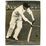 Leonard Hutton. Yorkshire & England 1934-1955. Original mono press photograph of Hutton in batting