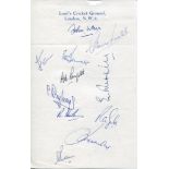 Middlesex C.C.C. 1960. Official autograph sheet on Lord's Cricket Ground letterhead nicely signed in