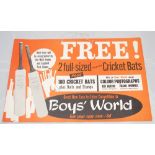 England v West Indies 1963. Original colour advertising showcard for 'Boys' World' comic magazine