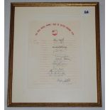 West Indies tour to England, 1976. Official autograph sheet for the tour, fully signed by all