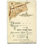 M.C.C. tour of South Africa 1906. Excellent original menu for the 'Dinner to the M.C.C. Cricket