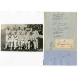 Surrey C.C.C. 1922. Album page signed in ink (one in pencil) by nine Surrey players. Signatures