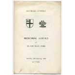 Sir John Berry 'Jack' Hobbs 1924-1967. Order of Thanksgiving for Hobbs' Memorial Service held at