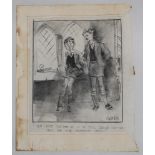 Leslie Grimes, 1898-1983, artist and cartoonist. Original cartoon c1940s/1950s in charcoal of two