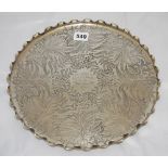 St. David's Cricket Club 1903. Attractive circular silver plate salver with pie crust edges and