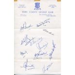 Essex C.C.C. c1959. Official autograph sheet on Essex County Cricket Club letterhead nicely signed