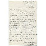 Arthur Fielder. Kent & England 1900-1914. Single page handwritten letter from Fielder to a Mr
