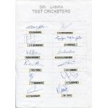 Sri Lanka Test Cricketers. Two unofficial autograph sheets with printed titles and players' names