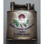 Frank (Bramley) Watson. Lancashire & M.C.C. 1920-1937. Attractive silver cigarette lighter,