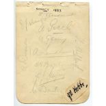 Surrey C.C.C. 1927. Album page signed in pencil by ten Surrey players. Signatures include Strudwick,