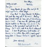 R.L. 'Bob' Arrowsmith, cricket writer. Two page handwritten letter to Jim (Coldham) dated 3rd