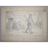 J.C.B. Knight. Illustrator and cartoonist. An pencil cartoon depicting a batsman walking out to