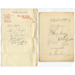 England cricketers c1920s/30s. Card signed in pencil by eight England players, signatures are