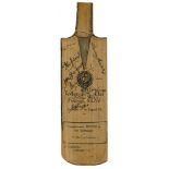 Australia tour to England 1926. Unusual menu in the form of a cricket bat in balsa wood for the '